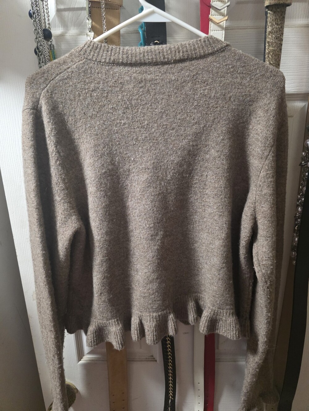 Women's Brown Ruffled Button-Front Sweater Cardigan Large - Picture 9 of 9
